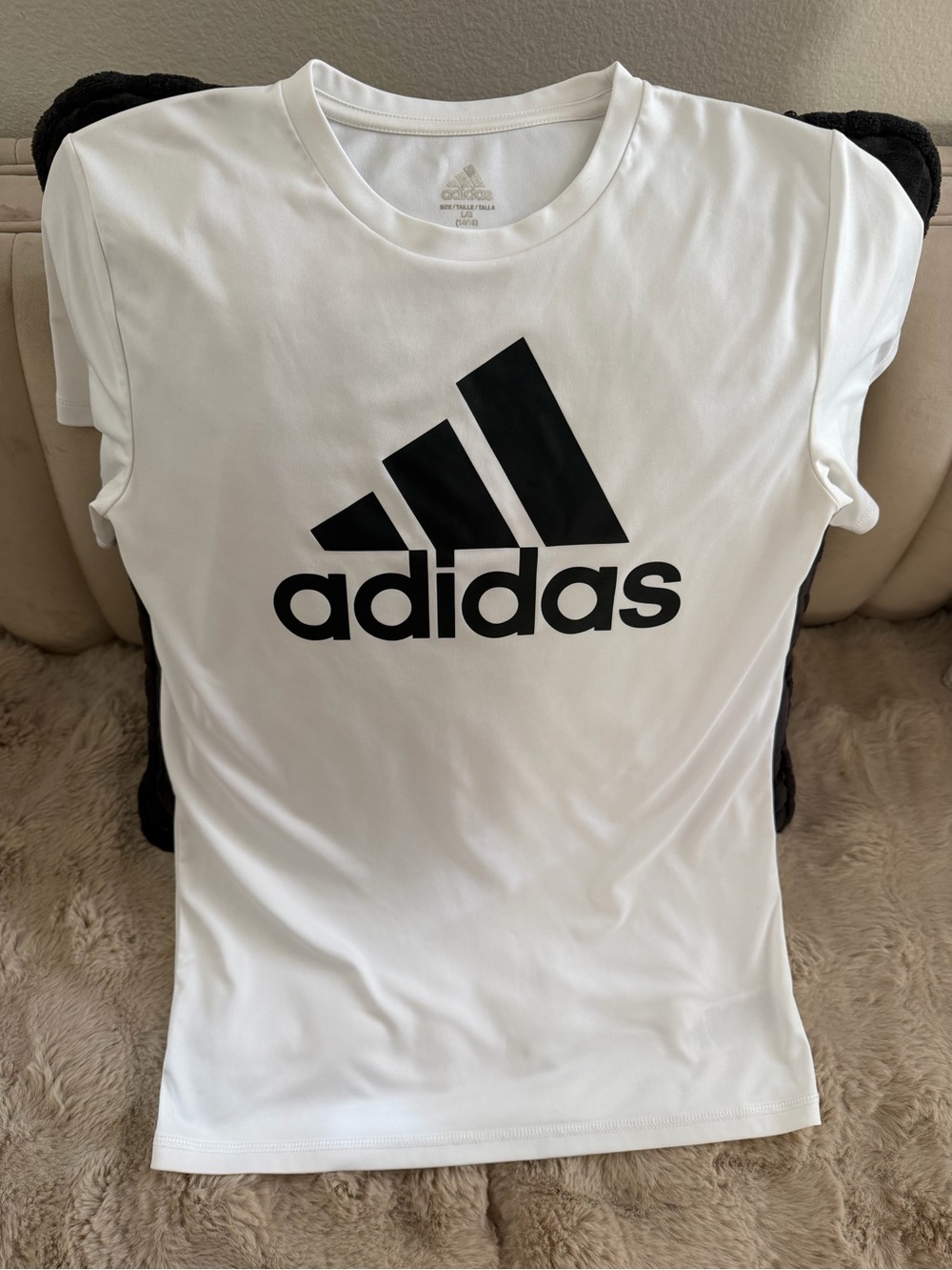adidas White Tee with Black Logo - Short Sleeve Kids Shirt